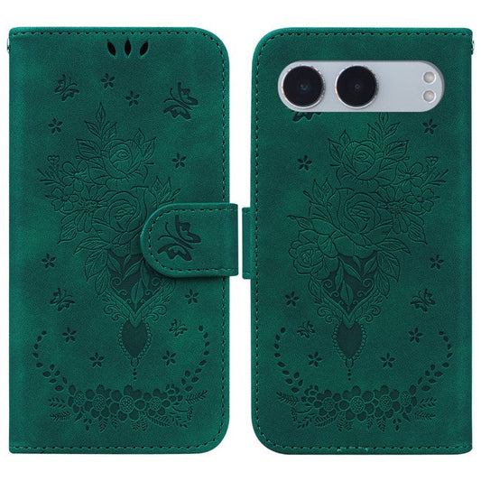 For OnePlus Nord 4 Case PU Leather Wallet Phone Cover Butterfly Flower Imprint - Green