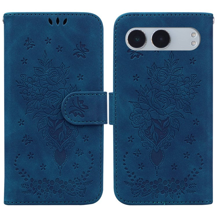 For OnePlus Nord 4 Case PU Leather Wallet Phone Cover Butterfly Flower Imprint - Blue