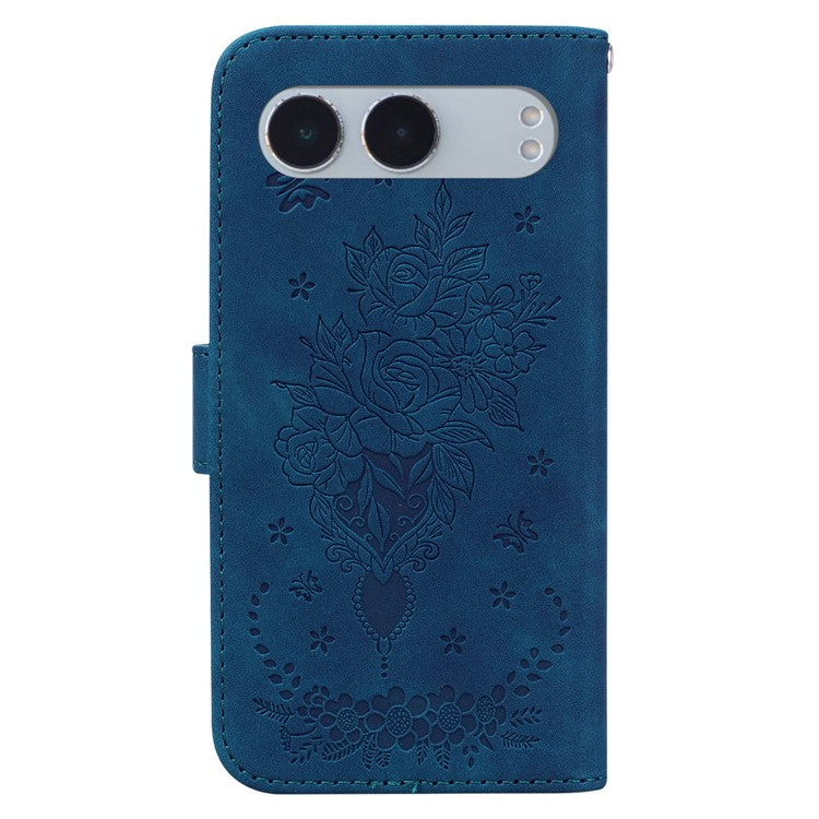 For OnePlus Nord 4 Case PU Leather Wallet Phone Cover Butterfly Flower Imprint - Blue