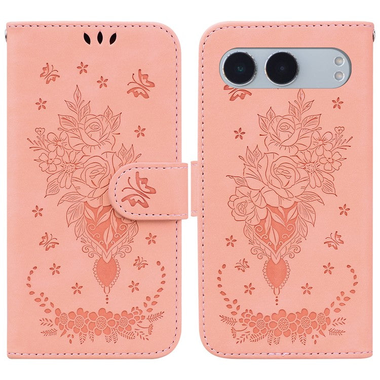 For OnePlus Nord 4 Case PU Leather Wallet Phone Cover Butterfly Flower Imprint - Pink