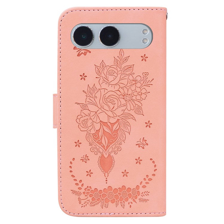 For OnePlus Nord 4 Case PU Leather Wallet Phone Cover Butterfly Flower Imprint - Pink