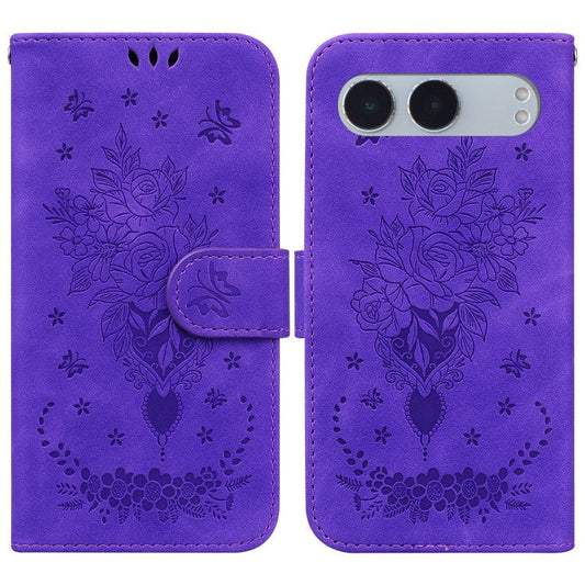 For OnePlus Nord 4 Case PU Leather Wallet Phone Cover Butterfly Flower Imprint - Purple