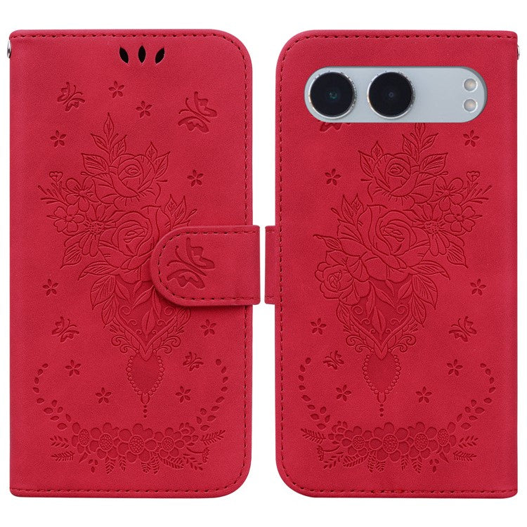 For OnePlus Nord 4 Case PU Leather Wallet Phone Cover Butterfly Flower Imprint - Red