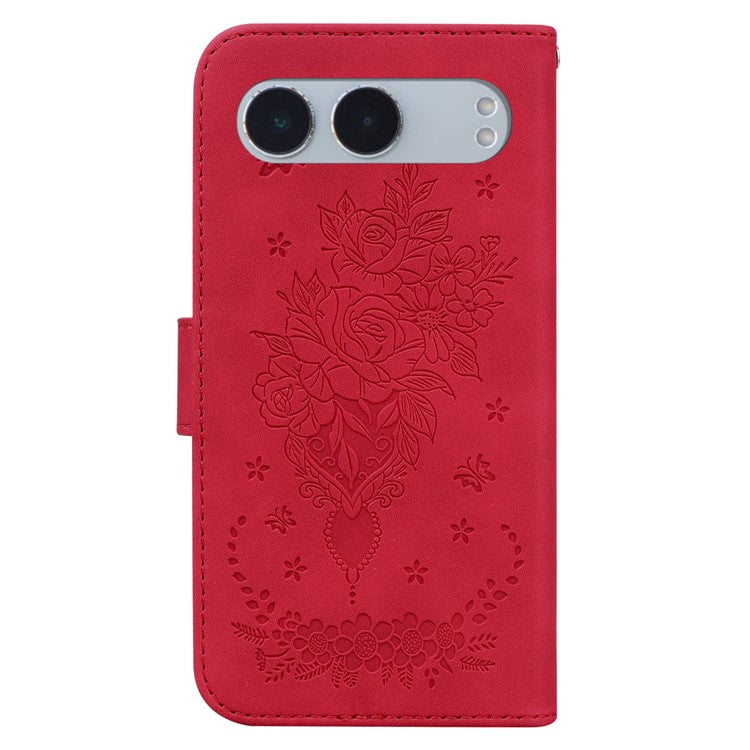 For OnePlus Nord 4 Case PU Leather Wallet Phone Cover Butterfly Flower Imprint - Red