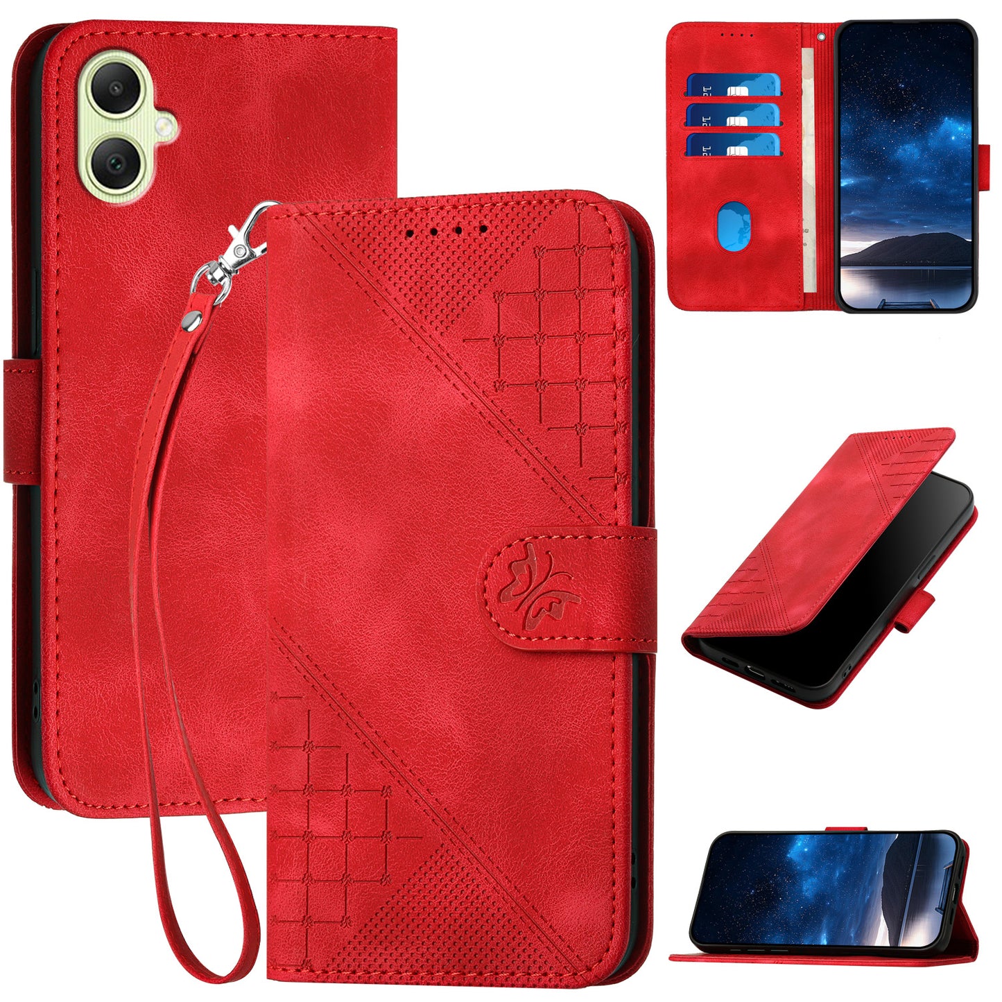 YX0080 For Samsung Galaxy A06 Case Butterfly Imprint Leather Wallet Phone Cover - Red