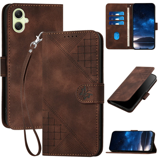 YX0080 For Samsung Galaxy A06 Case Butterfly Imprint Leather Wallet Phone Cover - Brown