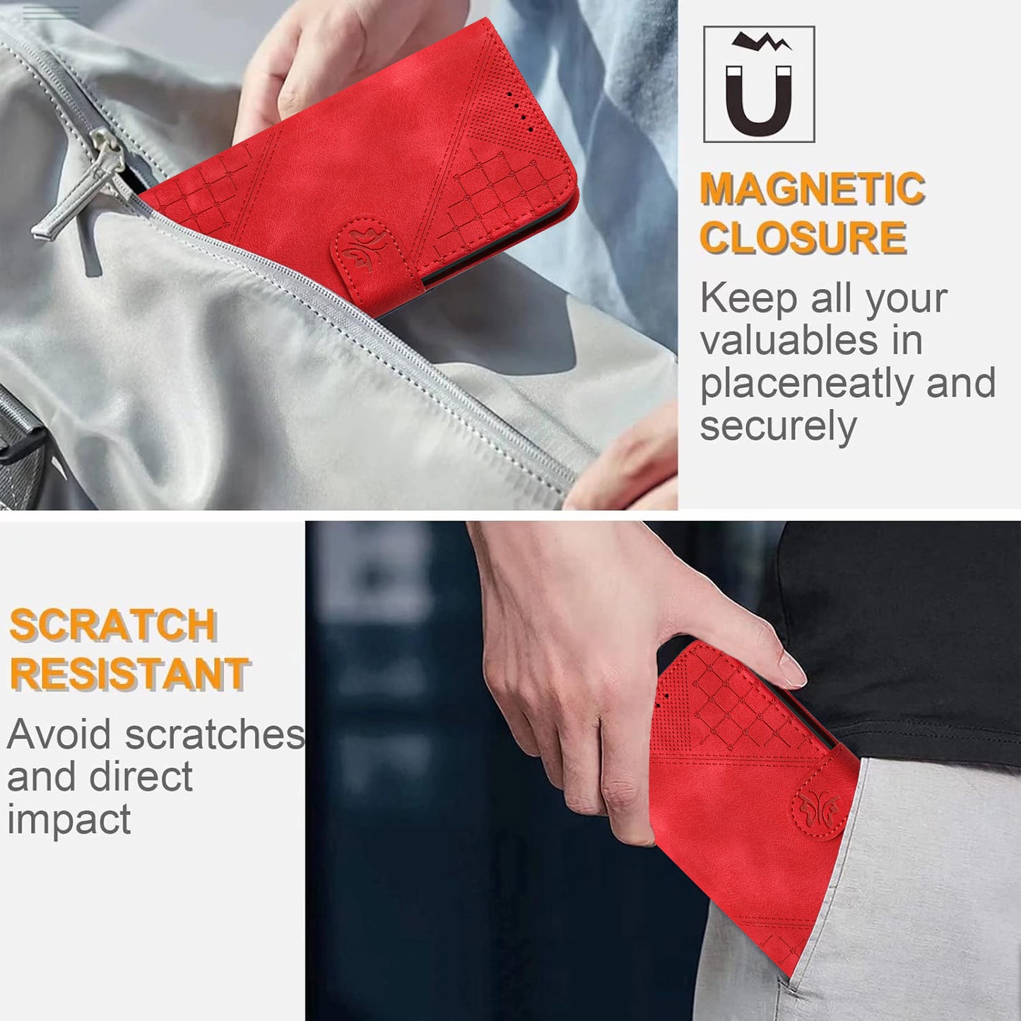 YX0080 For Samsung Galaxy A16 5G / A16 4G Case Butterfly Imprint Leather Wallet Phone Cover - Red
