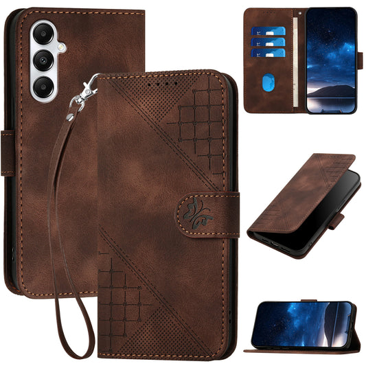 YX0080 For Samsung Galaxy A16 5G / A16 4G Case Butterfly Imprint Leather Wallet Phone Cover - Brown