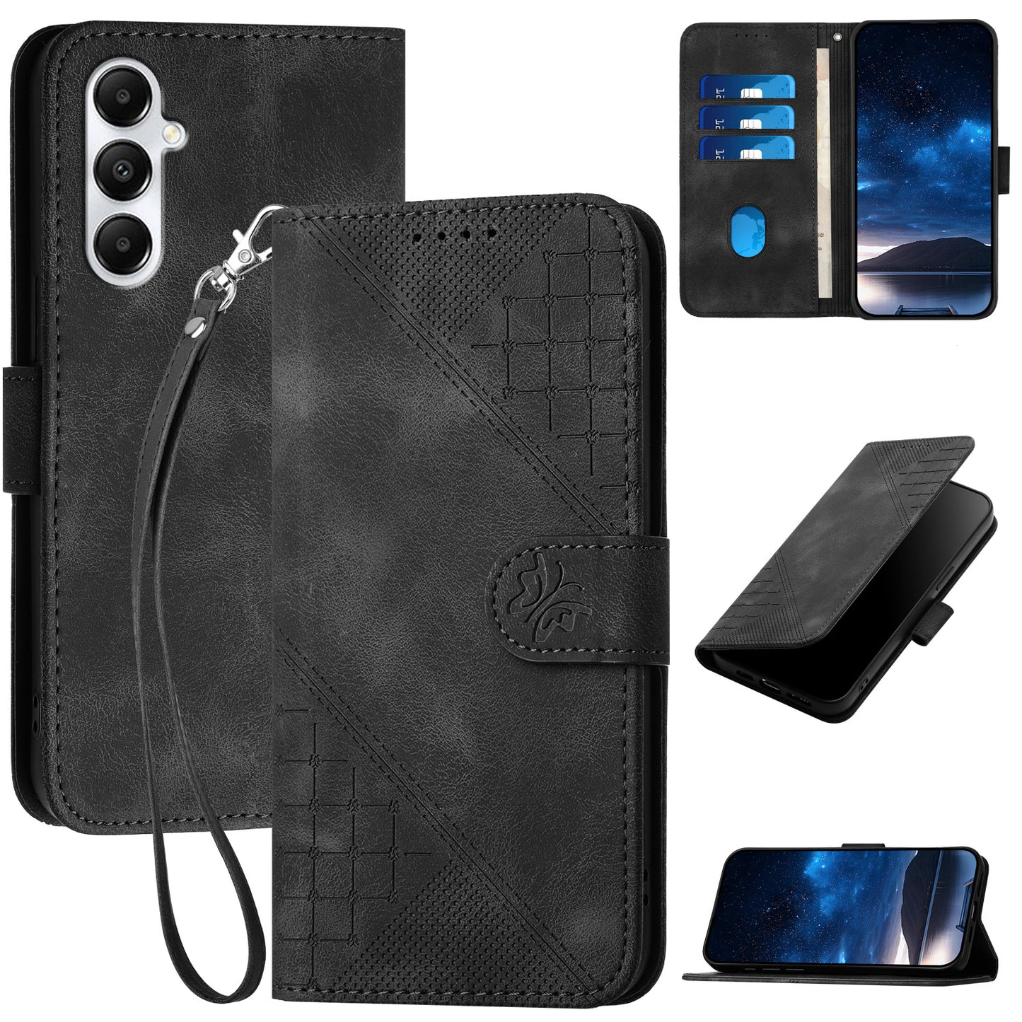 YX0080 For Samsung Galaxy A16 5G / A16 4G Case Butterfly Imprint Leather Wallet Phone Cover - Black