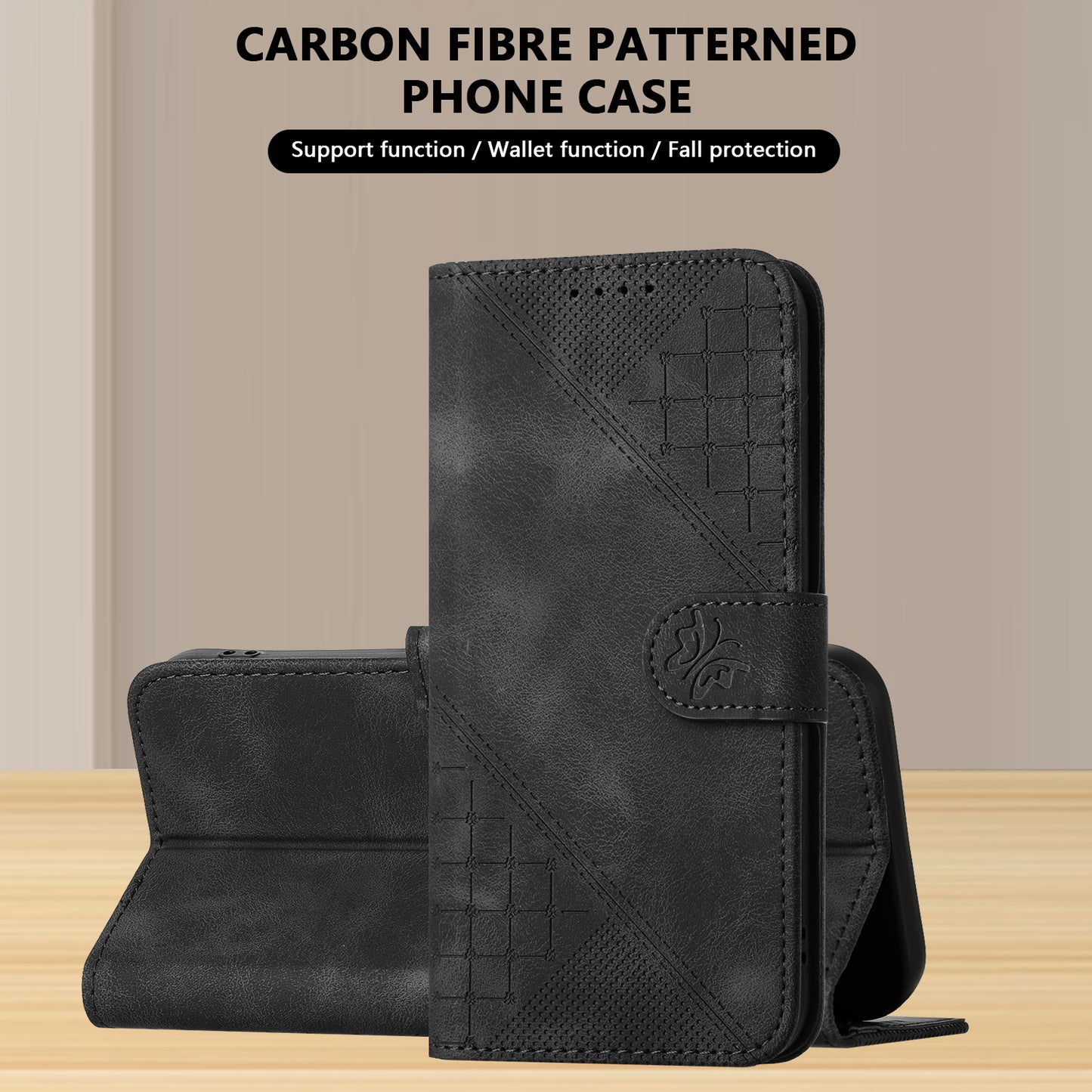 YX0080 For Samsung Galaxy A16 5G / A16 4G Case Butterfly Imprint Leather Wallet Phone Cover - Black