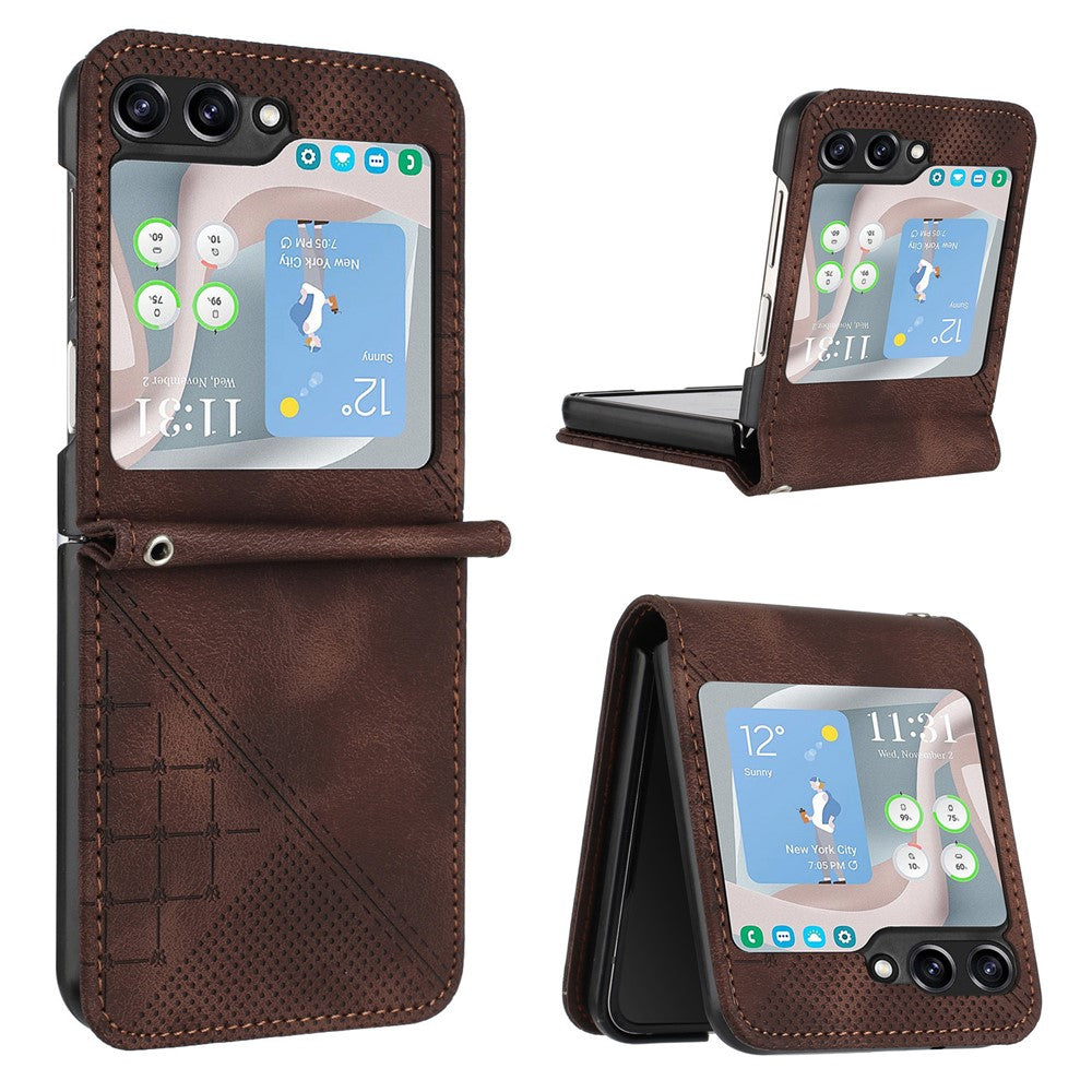 For Samsung Galaxy Z Flip7 FE 5G / Z Flip6 5G Leather Wallet Case Butterfly Flower Imprinted Phone Cover with Strap - Brown