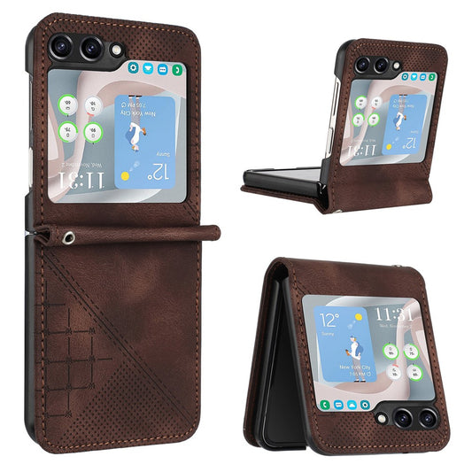 For Samsung Galaxy Z Flip7 FE 5G / Z Flip6 5G Leather Wallet Case Butterfly Flower Imprinted Phone Cover with Strap - Brown
