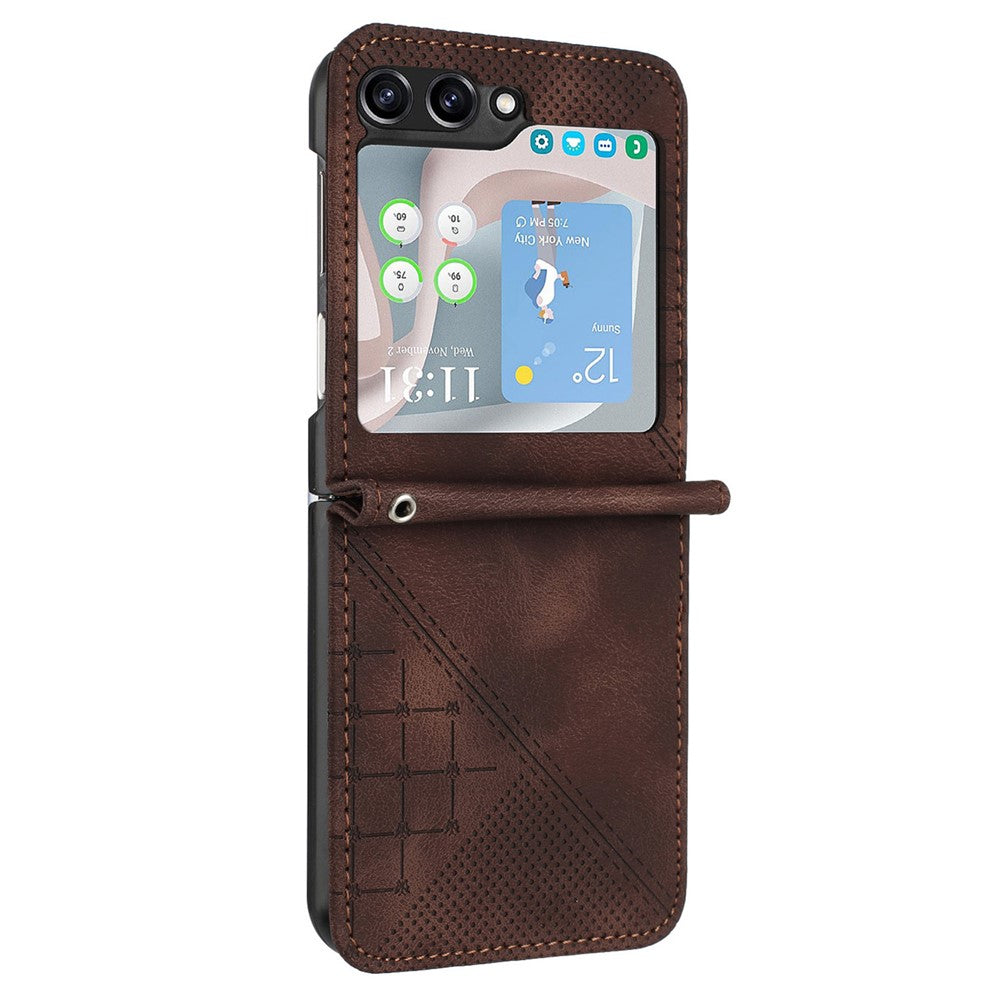 For Samsung Galaxy Z Flip7 FE 5G / Z Flip6 5G Leather Wallet Case Butterfly Flower Imprinted Phone Cover with Strap - Brown