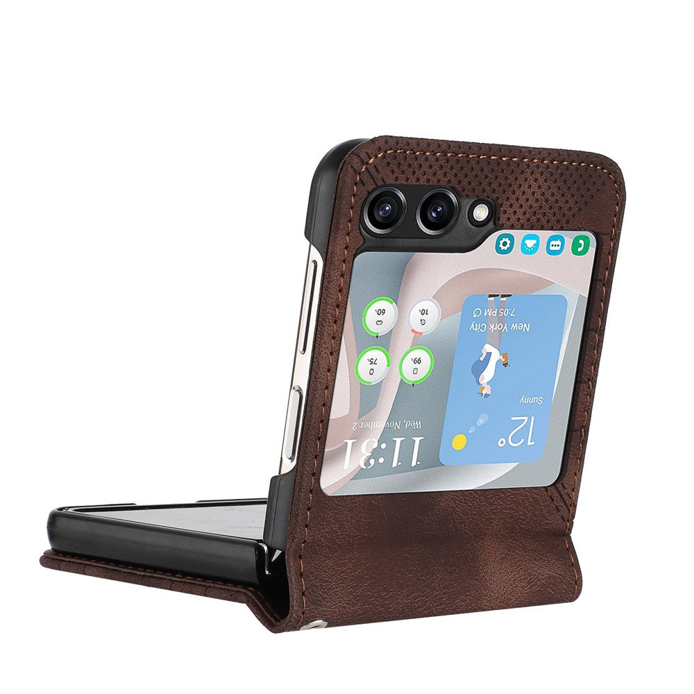 For Samsung Galaxy Z Flip7 FE 5G / Z Flip6 5G Leather Wallet Case Butterfly Flower Imprinted Phone Cover with Strap - Brown
