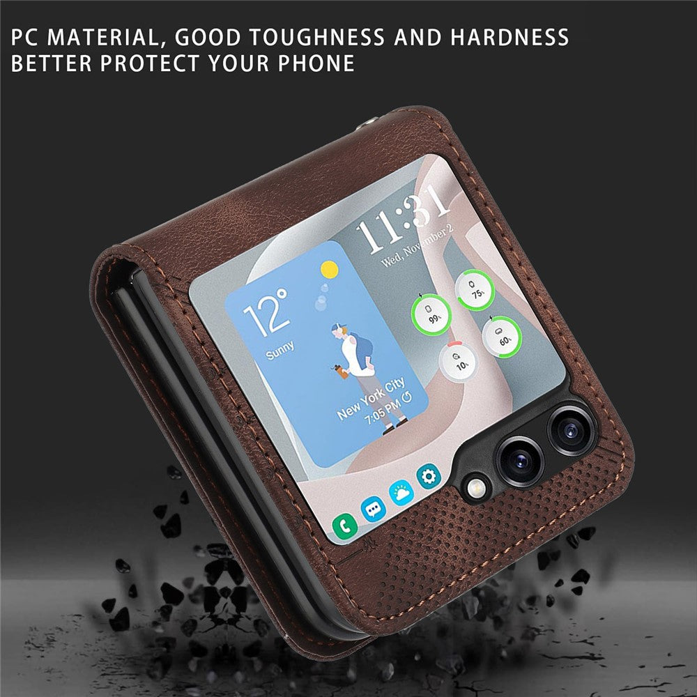 For Samsung Galaxy Z Flip7 FE 5G / Z Flip6 5G Leather Wallet Case Butterfly Flower Imprinted Phone Cover with Strap - Brown