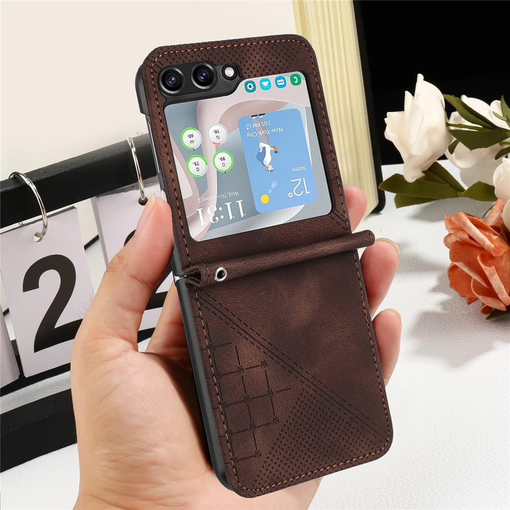 For Samsung Galaxy Z Flip7 FE 5G / Z Flip6 5G Leather Wallet Case Butterfly Flower Imprinted Phone Cover with Strap - Brown