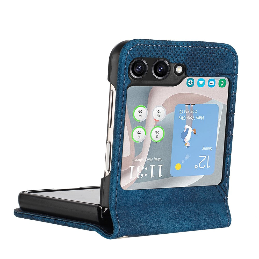 For Samsung Galaxy Z Flip7 FE 5G / Z Flip6 5G Leather Wallet Case Butterfly Flower Imprinted Phone Cover with Strap - Sapphire