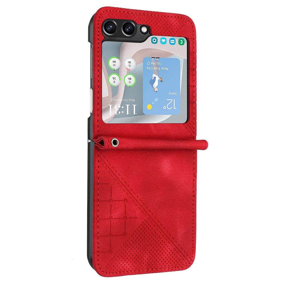 For Samsung Galaxy Z Flip7 FE 5G / Z Flip6 5G Leather Wallet Case Butterfly Flower Imprinted Phone Cover with Strap - Red
