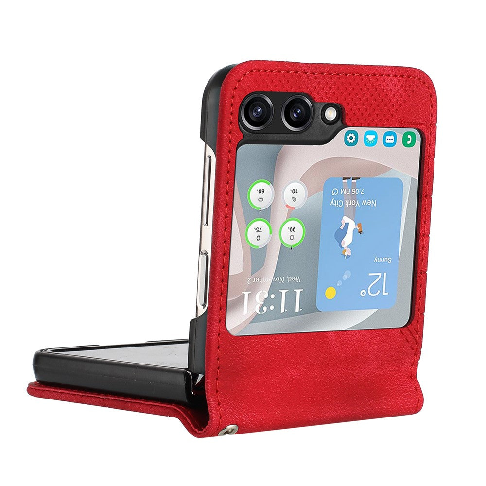 For Samsung Galaxy Z Flip7 FE 5G / Z Flip6 5G Leather Wallet Case Butterfly Flower Imprinted Phone Cover with Strap - Red