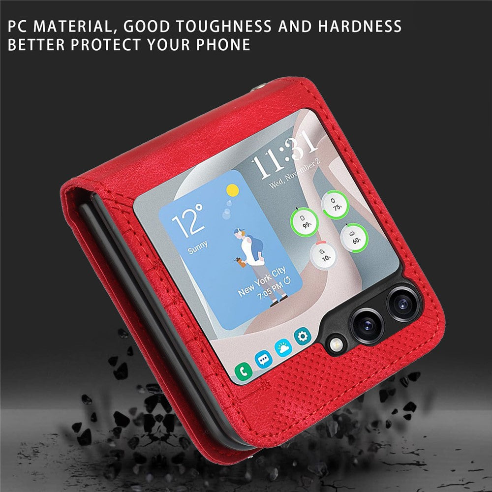 For Samsung Galaxy Z Flip7 FE 5G / Z Flip6 5G Leather Wallet Case Butterfly Flower Imprinted Phone Cover with Strap - Red