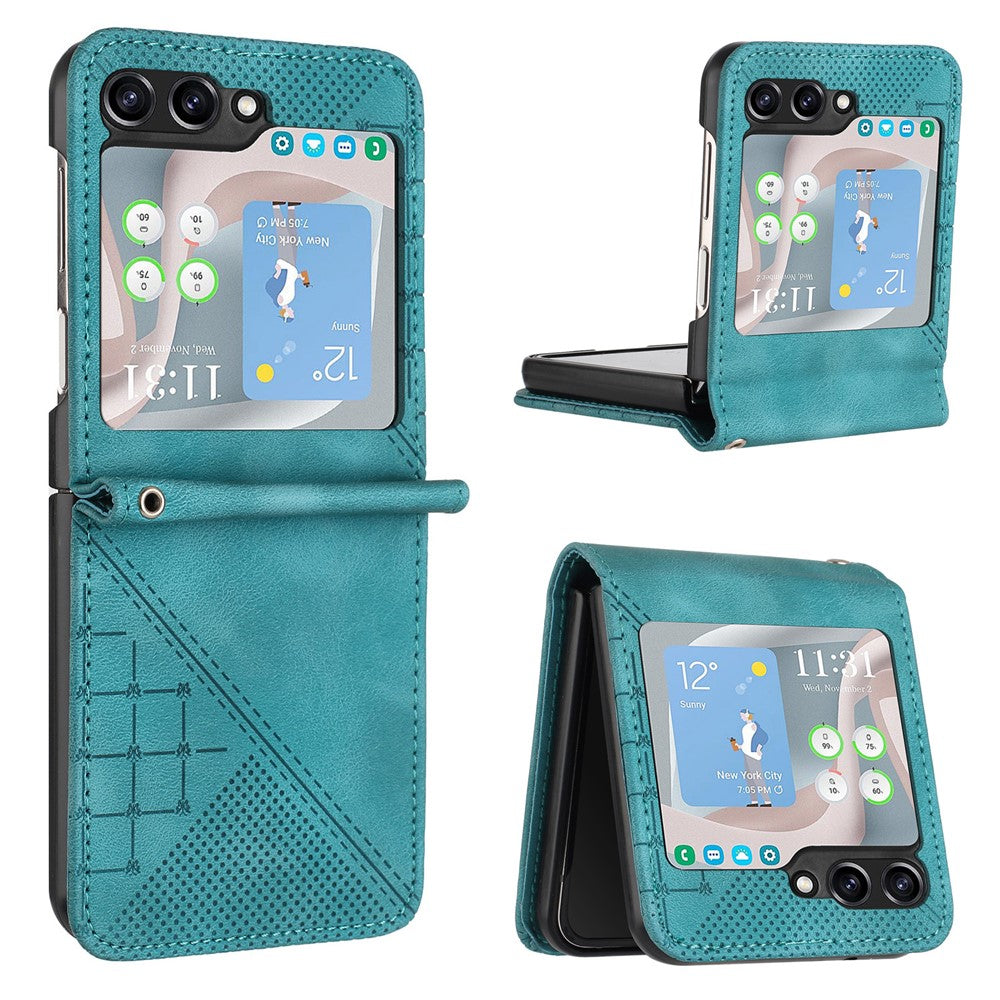 For Samsung Galaxy Z Flip7 FE 5G / Z Flip6 5G Leather Wallet Case Butterfly Flower Imprinted Phone Cover with Strap - Baby Blue