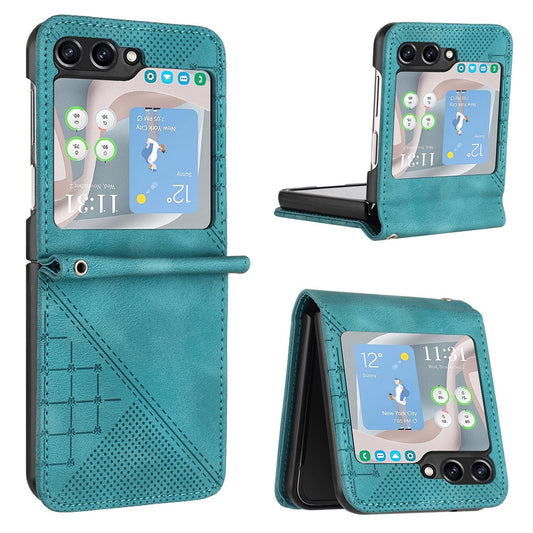 For Samsung Galaxy Z Flip7 FE 5G / Z Flip6 5G Leather Wallet Case Butterfly Flower Imprinted Phone Cover with Strap - Baby Blue
