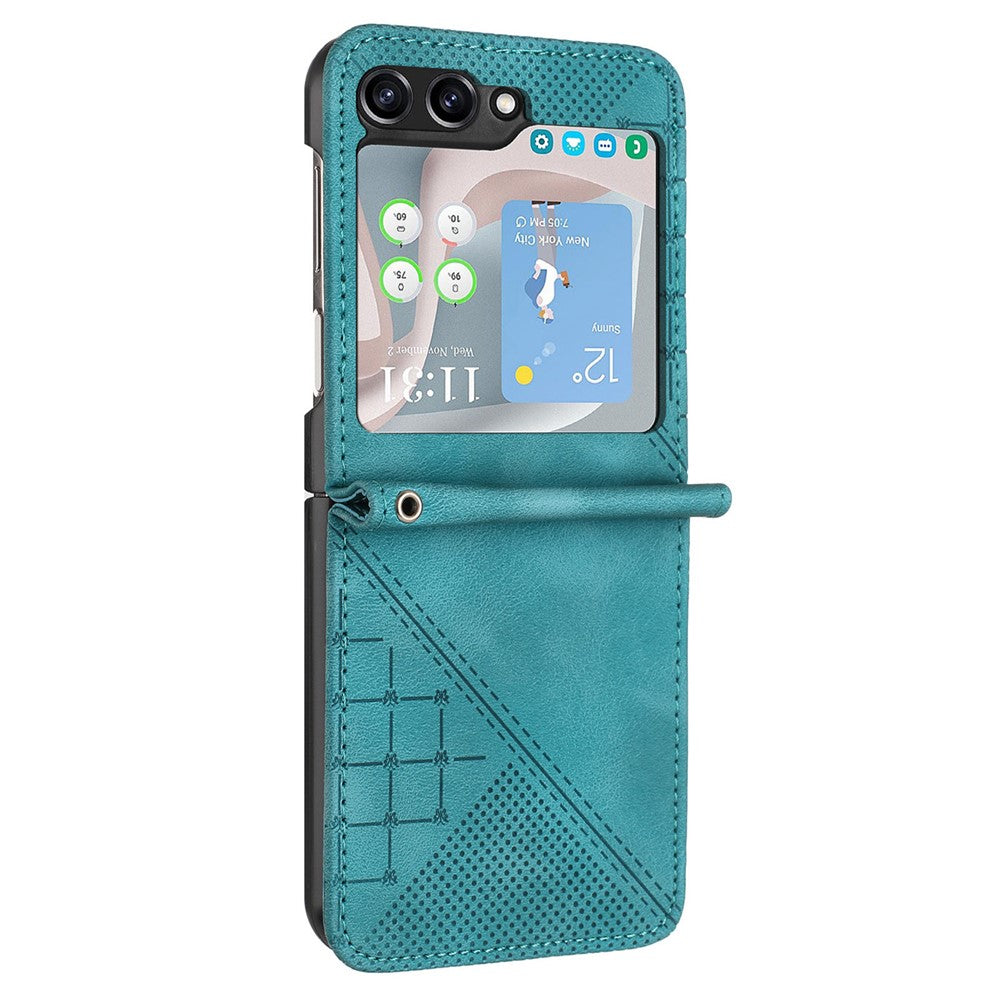 For Samsung Galaxy Z Flip7 FE 5G / Z Flip6 5G Leather Wallet Case Butterfly Flower Imprinted Phone Cover with Strap - Baby Blue