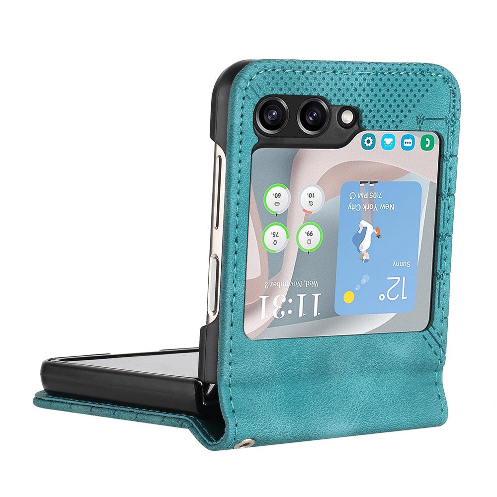 For Samsung Galaxy Z Flip7 FE 5G / Z Flip6 5G Leather Wallet Case Butterfly Flower Imprinted Phone Cover with Strap - Baby Blue