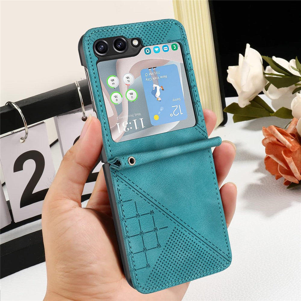 For Samsung Galaxy Z Flip7 FE 5G / Z Flip6 5G Leather Wallet Case Butterfly Flower Imprinted Phone Cover with Strap - Baby Blue