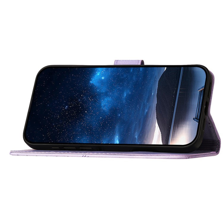 YX0080 For iPhone 16e Case Butterfly Imprint Leather Wallet Phone Cover - Light Purple