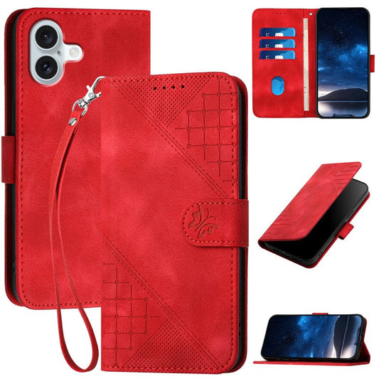 YX0080 For iPhone 16 Plus Case Butterfly Imprint Leather Wallet Phone Cover - Red
