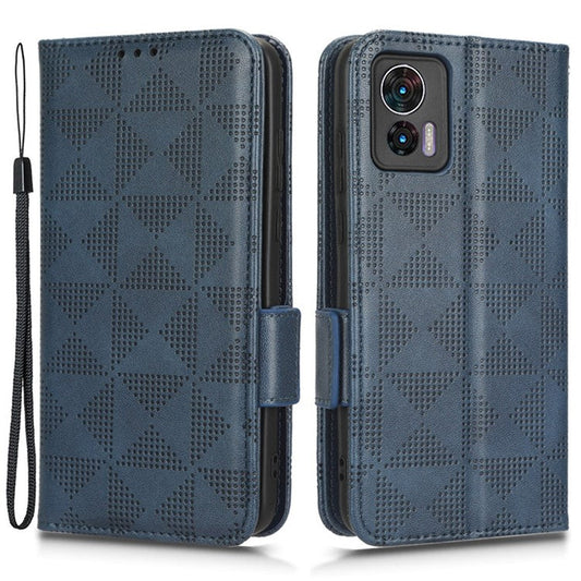 For Motorola Edge 30 Neo 5G / Edge 30 Lite 5G Imprinted Triangle Pattern Anti-shock Flip Phone Case Stand Wallet  PU Leather Cover with Strap - Blue