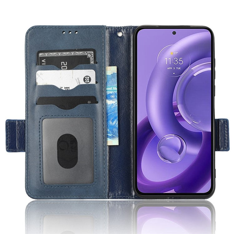 For Motorola Edge 30 Neo 5G / Edge 30 Lite 5G Imprinted Triangle Pattern Anti-shock Flip Phone Case Stand Wallet  PU Leather Cover with Strap - Blue