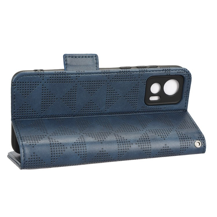 For Motorola Edge 30 Neo 5G / Edge 30 Lite 5G Imprinted Triangle Pattern Anti-shock Flip Phone Case Stand Wallet  PU Leather Cover with Strap - Blue