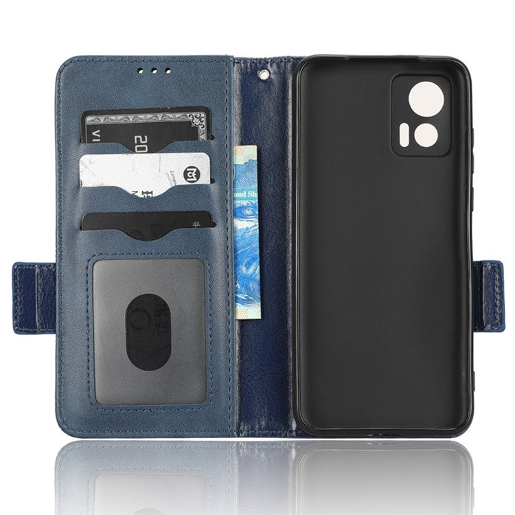 For Motorola Edge 30 Neo 5G / Edge 30 Lite 5G Imprinted Triangle Pattern Anti-shock Flip Phone Case Stand Wallet  PU Leather Cover with Strap - Blue
