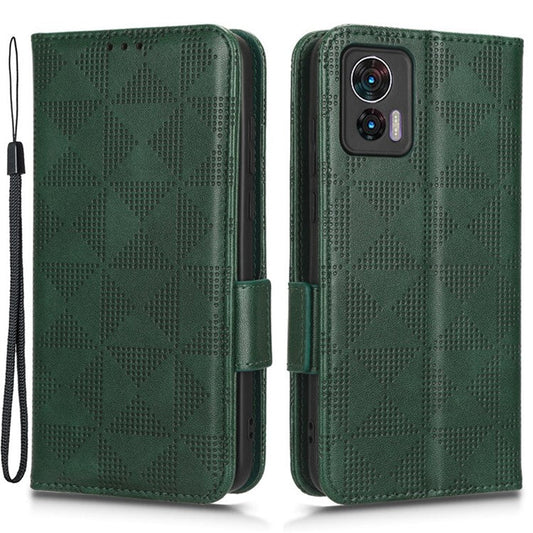 For Motorola Edge 30 Neo 5G / Edge 30 Lite 5G Imprinted Triangle Pattern Anti-shock Flip Phone Case Stand Wallet  PU Leather Cover with Strap - Green