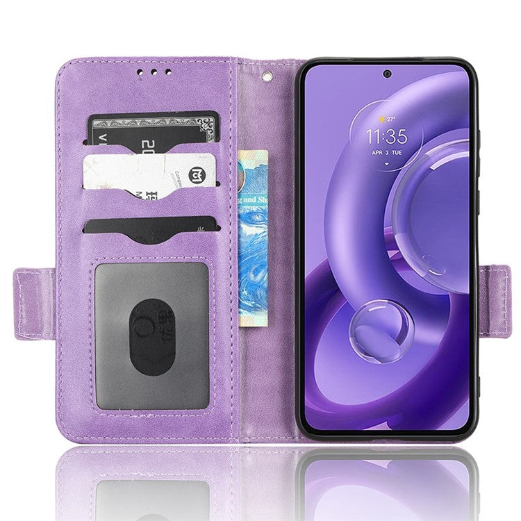 For Motorola Edge 30 Neo 5G / Edge 30 Lite 5G Imprinted Triangle Pattern Anti-shock Flip Phone Case Stand Wallet  PU Leather Cover with Strap - Purple