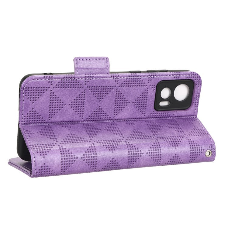 For Motorola Edge 30 Neo 5G / Edge 30 Lite 5G Imprinted Triangle Pattern Anti-shock Flip Phone Case Stand Wallet  PU Leather Cover with Strap - Purple