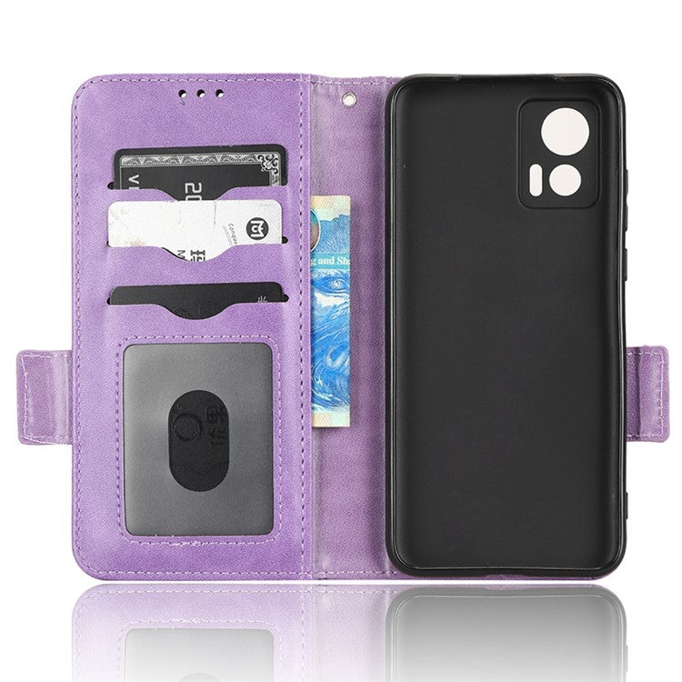 For Motorola Edge 30 Neo 5G / Edge 30 Lite 5G Imprinted Triangle Pattern Anti-shock Flip Phone Case Stand Wallet  PU Leather Cover with Strap - Purple