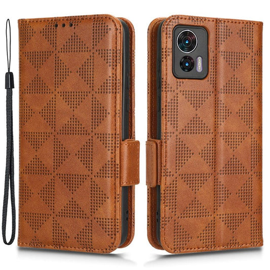 For Motorola Edge 30 Neo 5G / Edge 30 Lite 5G Imprinted Triangle Pattern Anti-shock Flip Phone Case Stand Wallet  PU Leather Cover with Strap - Brown