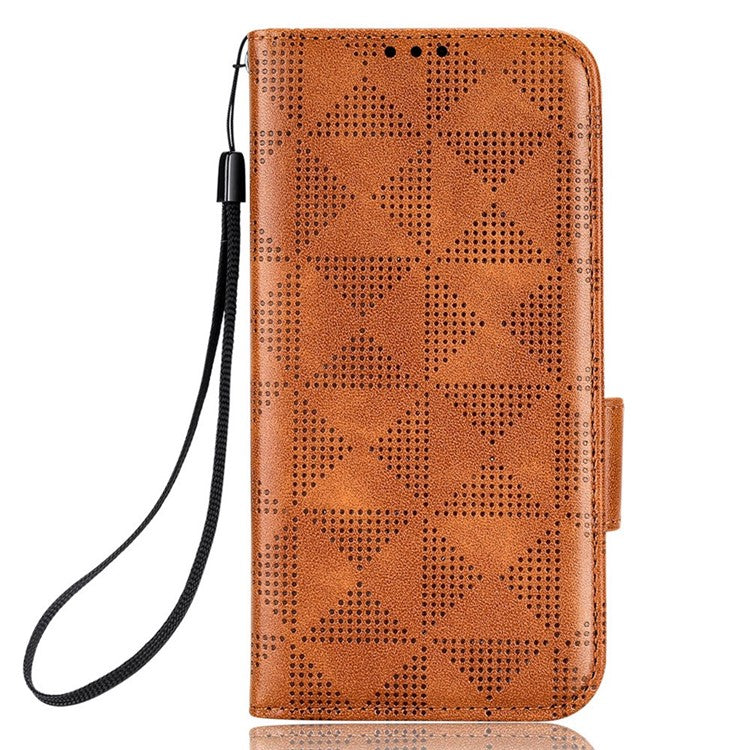For Motorola Edge 30 Neo 5G / Edge 30 Lite 5G Imprinted Triangle Pattern Anti-shock Flip Phone Case Stand Wallet  PU Leather Cover with Strap - Brown