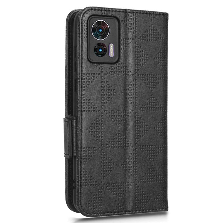 For Motorola Edge 30 Neo 5G / Edge 30 Lite 5G Imprinted Triangle Pattern Anti-shock Flip Phone Case Stand Wallet  PU Leather Cover with Strap - Black
