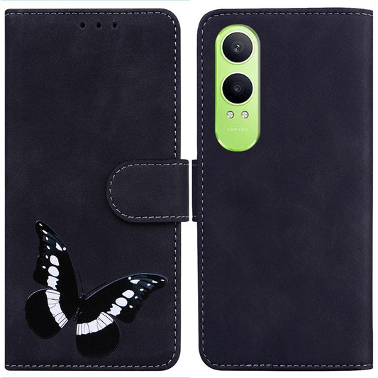 For OnePlus Nord CE4 Lite 5G Stand Case PU Leather Phone Cover Butterfly Printed - Black