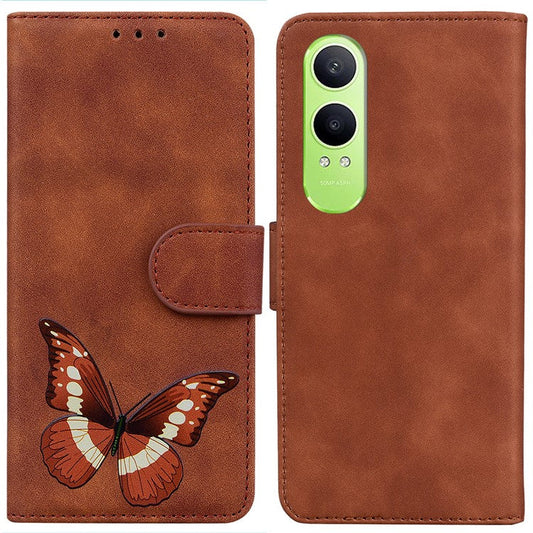 For OnePlus Nord CE4 Lite 5G Stand Case PU Leather Phone Cover Butterfly Printed - Brown