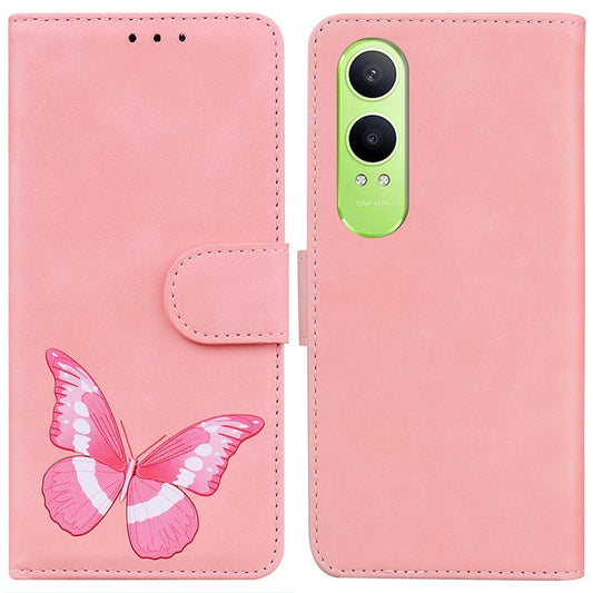 For OnePlus Nord CE4 Lite 5G Stand Case PU Leather Phone Cover Butterfly Printed - Pink