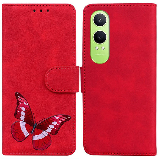 For OnePlus Nord CE4 Lite 5G Stand Case PU Leather Phone Cover Butterfly Printed - Red