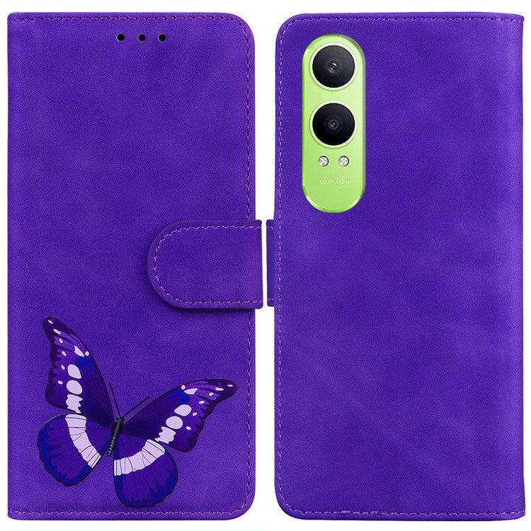 For OnePlus Nord CE4 Lite 5G Stand Case PU Leather Phone Cover Butterfly Printed - Purple