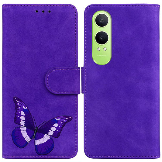 For OnePlus Nord CE4 Lite 5G Stand Case PU Leather Phone Cover Butterfly Printed - Purple