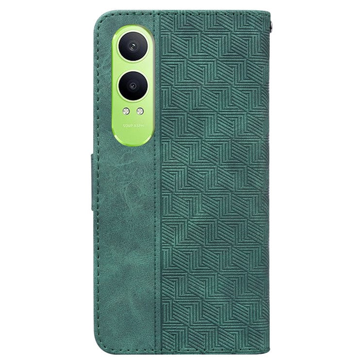 For OnePlus Nord CE4 Lite 5G Case Geometry Pattern Leather Wallet Phone Cover - Green