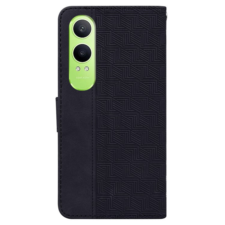 For OnePlus Nord CE4 Lite 5G Case Geometry Pattern Leather Wallet Phone Cover - Black